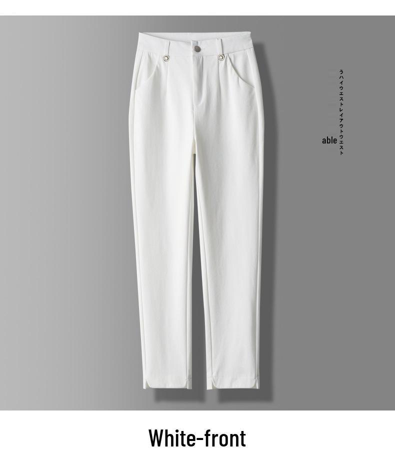 Women's High-Waisted Slim-Fit Straight-Leg White Pants for Summer