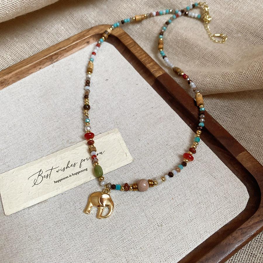 Summer dopamine stained glass crystal beaded necklace collarbone chain design sense niche item decoration