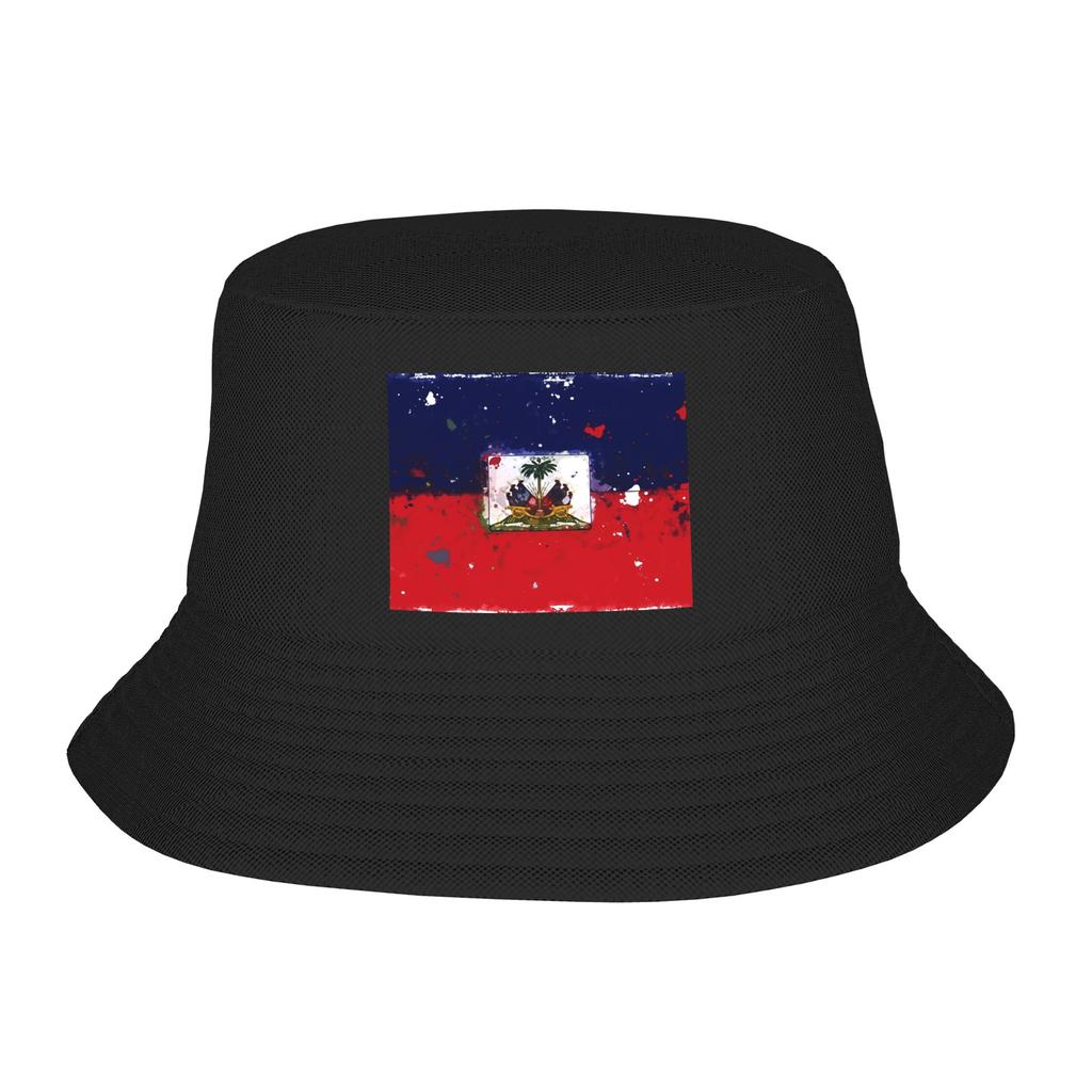 Haiti Grunge Flag Bucket Hat For Woman Beach Floppy Hat Casual Lightweight For Outdoor Sport Fishing Hat Bob Hat