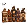 Autumn Theme Interior Ornaments Halloween Retro Haunted Village Wooden Tabletop Decor, Fall Farmhouse Witch Mantle Decorations House Ornament,