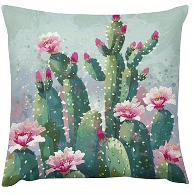 Short Plush Material Pillowcasehome Decor Cactus With Pink Flowers Floral Pattern Cushion Pattern Cushion Cover Suitable For Sof
