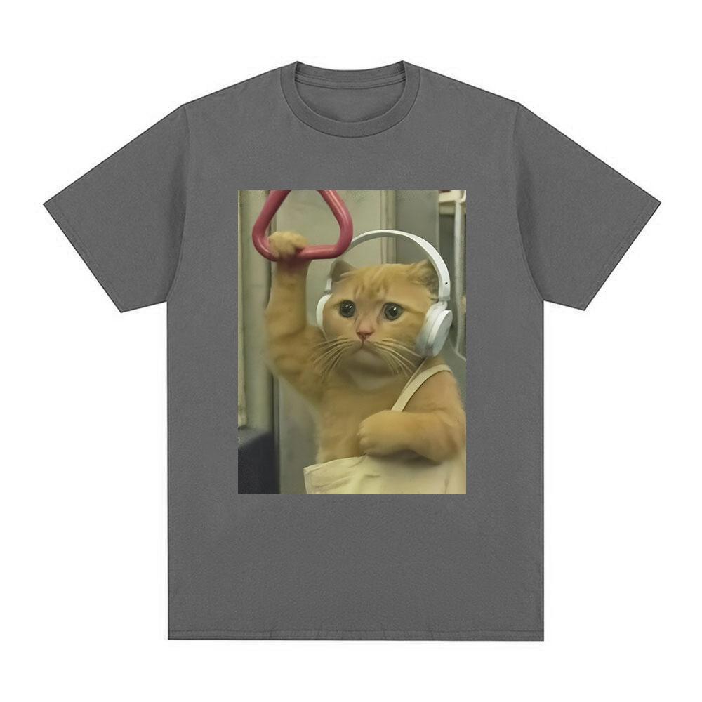 Subway Cat Meme T-shirt Gen Z Joke Stupid Brainrot Cat Lover Gift T-shirts Funny Kitty Cool Cotton Short Sleeve T-Shirts Unisex
