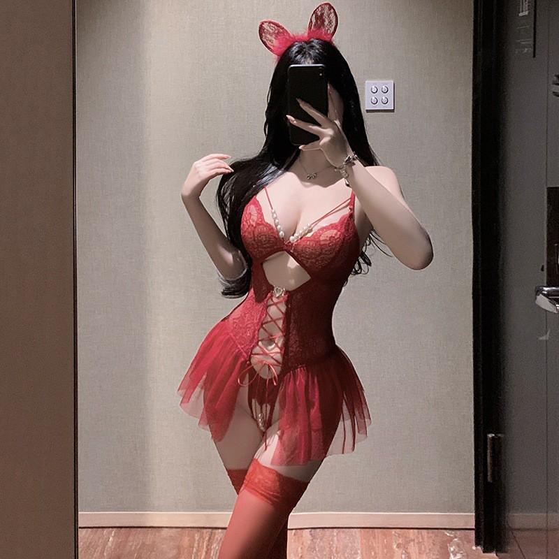Sexy Lingerie Lace Sheer Bodysuit G-String Tied Strap Pure Desire Sleepwear Women