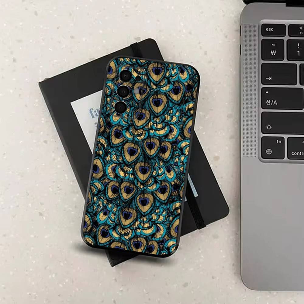 Peacock Feathers Phone For Samsung Galaxy A53,31,52,72,41,22,73,32,71,Note,J7,8,9,5G Soft Black Silicone Case