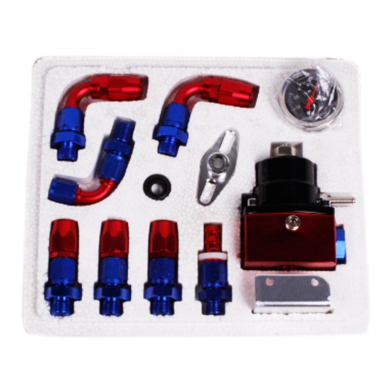 DEFT Regulador de Presión de Combustible Ajustable Universal Aceite Manómetro 100psi Conexión AN 6 Regulador de Presión de Combustible EFI Extremo-Negro Azul