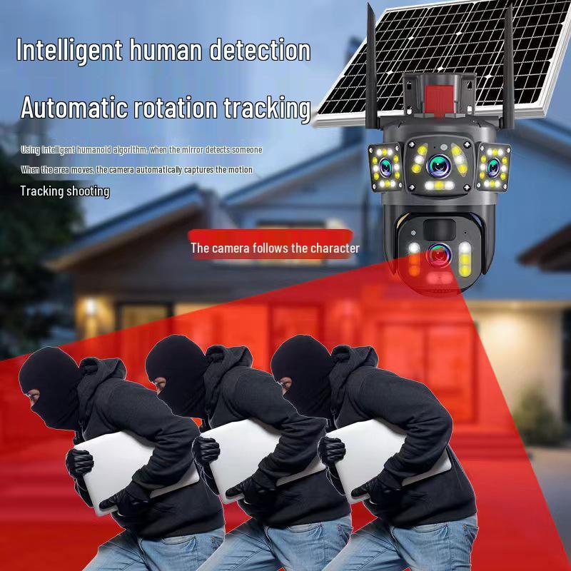 Solar-Powered Outdoor Surveillance Camera with Three-Screen HD Monitoring for Ponds and Orchards