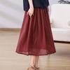2025 Retro Graphite Wash Ramie Midi Skirt with Full Cotton Lining - Double Layer Flowy Slimming Long Skirt for Women