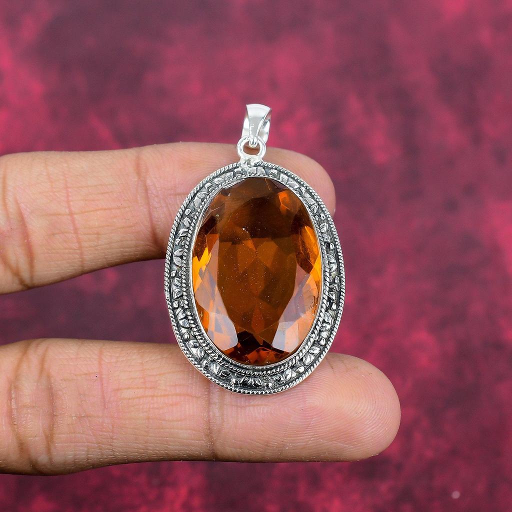 Citrínový přívěsek, šperky z masivního stříbra 925, ručně vyráběný přívěsek, na díkůvzdání
