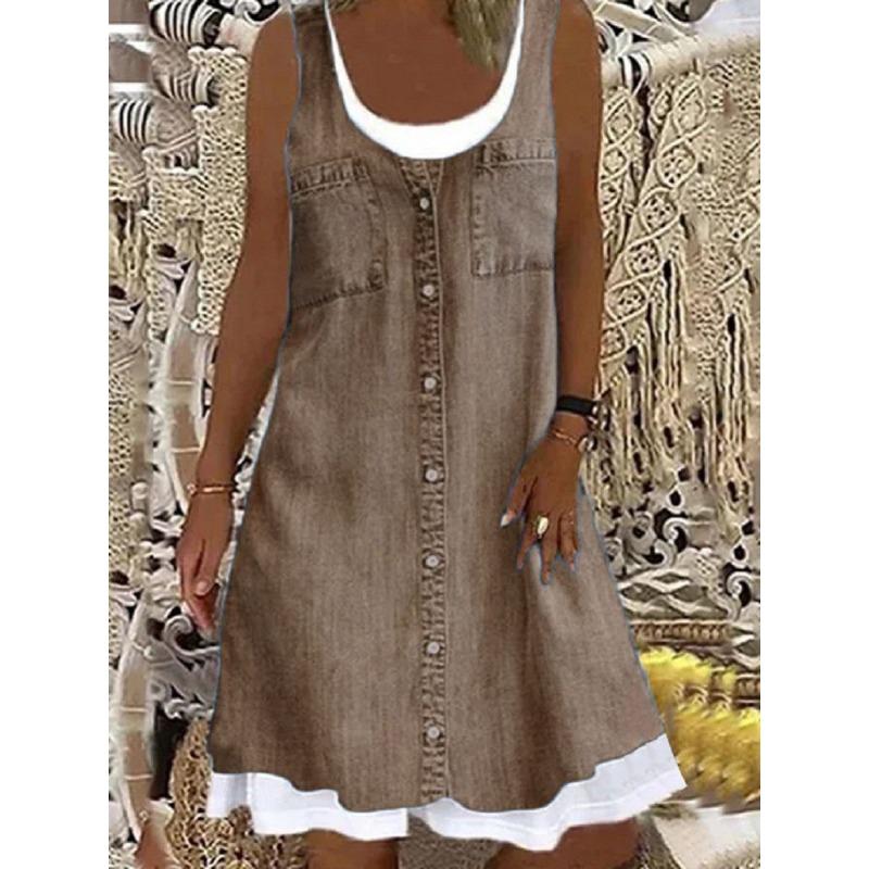 Fashionable Fake Two Denim Printed Casual Dresses