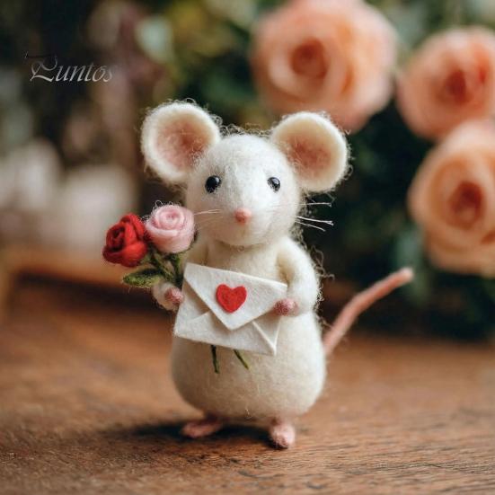 Wool Art Doll Handmade Felt Mouse Plush Toy Cute Animal Ornament Collectible Soft Charming Home Decor Unique Gift for Collectors Warm Textured