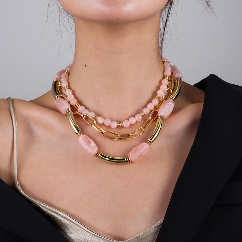 Stylish Geometric Multiple Layer Bead Necklace For Women Fashion Jewelry With Resin Accent Layer Designs For Daily Wear