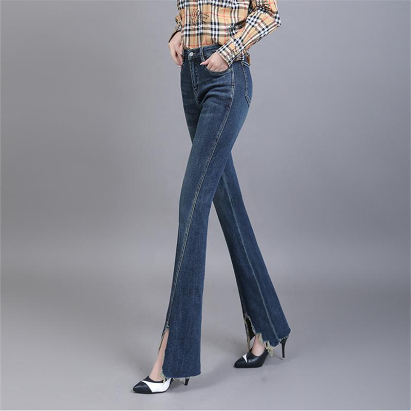 Spring Autumn Vintage High Waist Wide Leg Pants Stretch Women Flared Jeans Woman Fashion Tight Washde Denim Trousers for Female