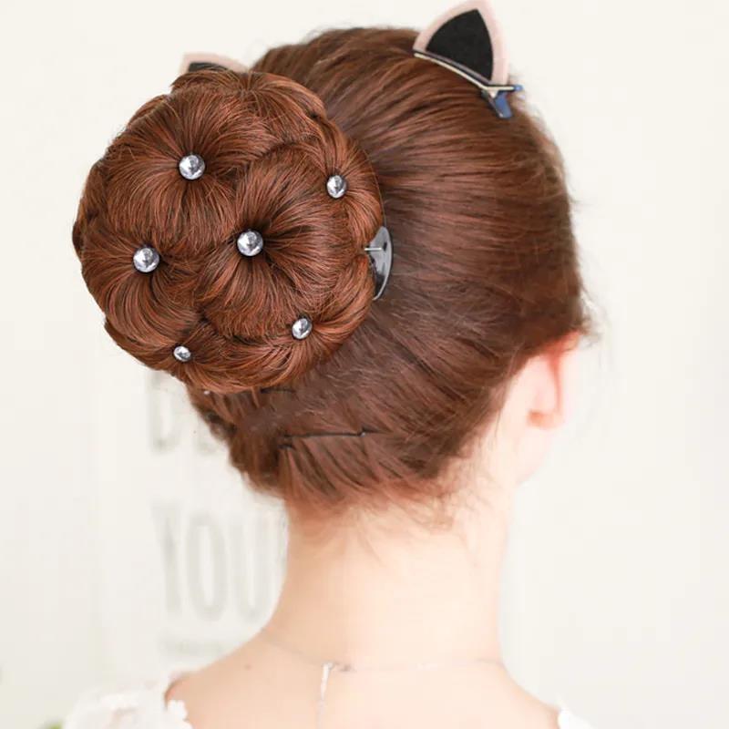 1Pc Synthetic Hair Bun Bud Hair Clips With Diamond Colorful Shiny For Women Ponytail Claw Clip Lifelike Hairpiece Styling Tools