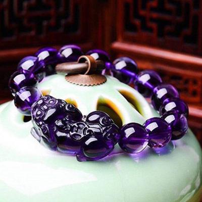 Amethist Armband Pixiu Breng Geluk Rijkdom Chinees Fengshui Dier Kralen Armbanden Feest Verjaardagscadeau Vrouwen Mannen