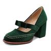 Large Size 43 Sexy High Heels Shoes for Women Butterfly Knot Chunky Platform Pumps Woman Black Flock Square Heel Party Shoes