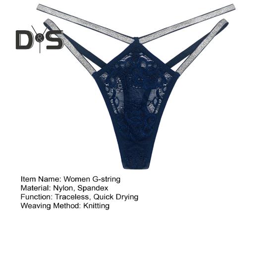 Sexy Women G string Thong Low Waist See through Sheer Hollow Floral Lace Rhinestone Straps Breathable Soft Ladies Underwear Brief Panties