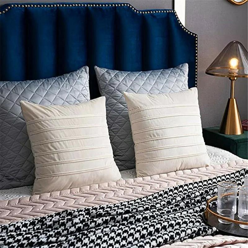 A Pair Luxury Velvet Applique Cushion Covers Home Decor Striped Throw Pillow Cases 45x45cm/30x50cm