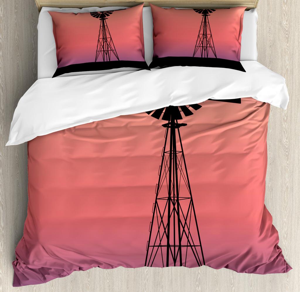 Windmill Duvet Cover Set Farmhouse Style 2/3pcs Bedding Set, Queen/King/Full/Twin Microfiber Quilt Cover for Girls Boys Bedroom