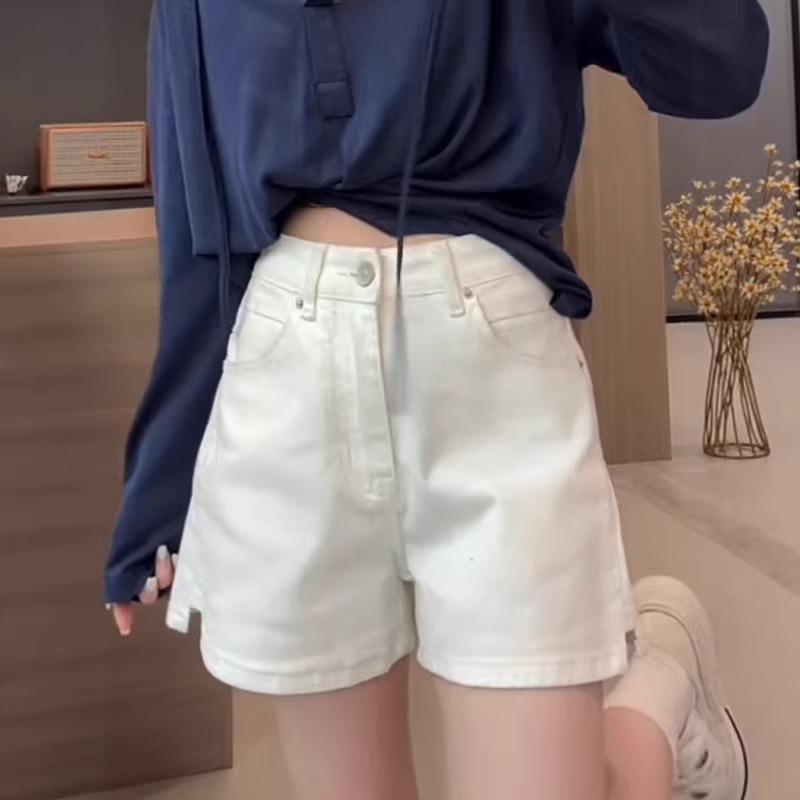 2026 Plus Size Women's High-Waisted Stretch Denim Split Shorts – Slimming Versatile A-line Wide-Leg Hot Pants