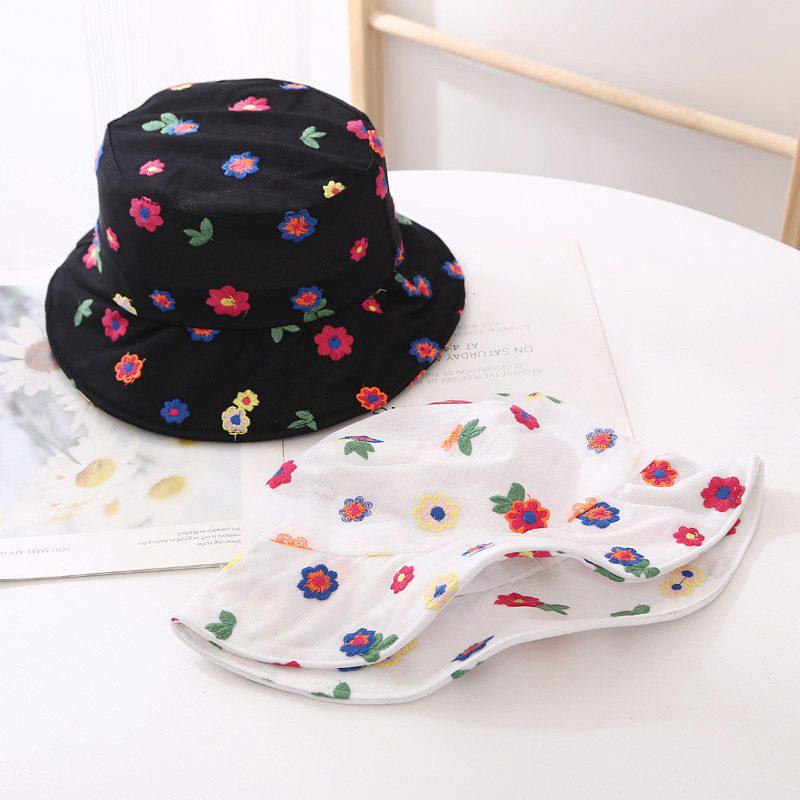 Women Summer Thin Lace Bucket Hat Sweet Cute Colorful Small Flower Embroidery Travel Sunscreen Adjustable Fisherman Cap