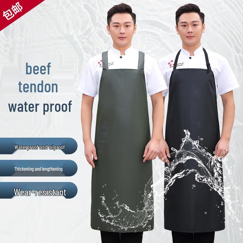 Waterproof Oil-Proof Soft Leather Apron for Kitchen, Dishwashing, Seafood Prep, and Catering - Unisex Long Style.