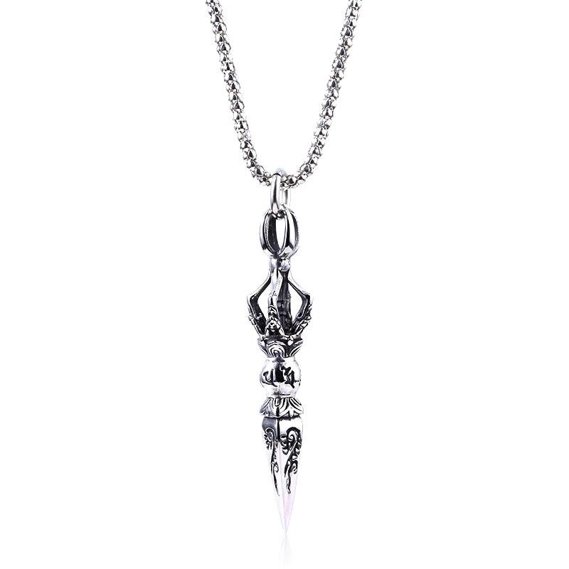 Vintage Sixword Mantra Dangling Pendant With Alloy Chain For Spiritual Jewelry