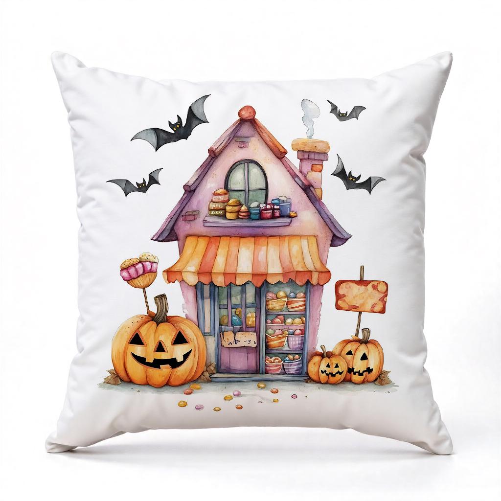 

Halloween Themed Cartoon House Pattern Pillow Square polyester pillowcase, modern sofa decorative cushion cover 45x45cm