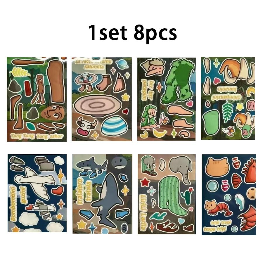 

8-48Sheets Italian Brainrot Sticker Tung Tung Sahur Stick Man Telalaero Telala Shark Fun Stickers with Firend Interactive Game