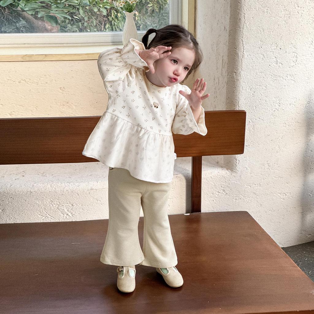 2026 Spring Floral Doll Shirt & Korean-Style Two-Piece Set for Infant and Toddler Girls