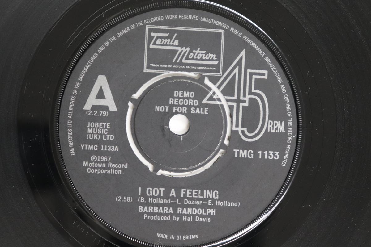 

7inch Record BARBARA RANDOLPH - I Got A Feeling / Can I Get A Witne TMG1133PROMO TAMLA MOTOWN 1979 UK Soul/Funk Used