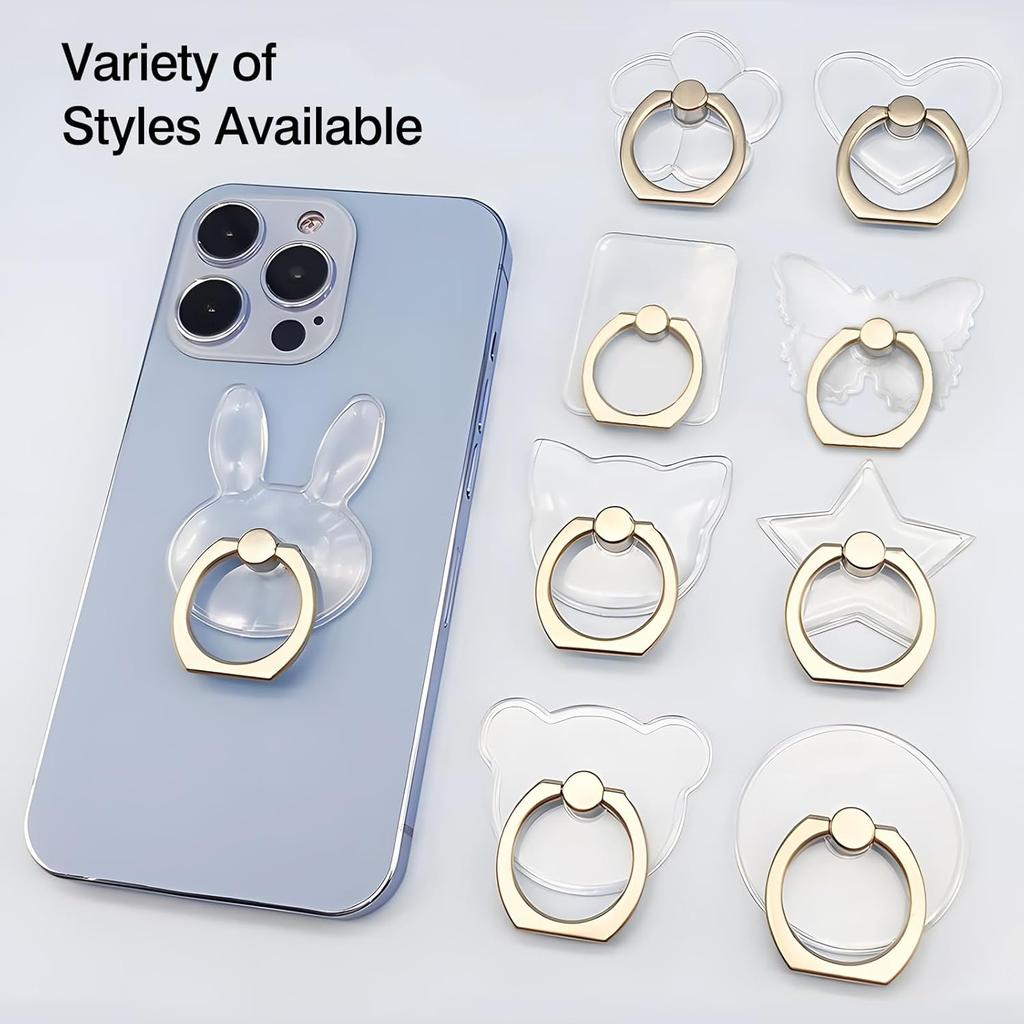 [2 Pack] Transparent Finger Ring Cell Phone Ring Holder Stand,360 Degree Rotation and 180 Degree Adjustable Finger Ring Kickstand with Polished