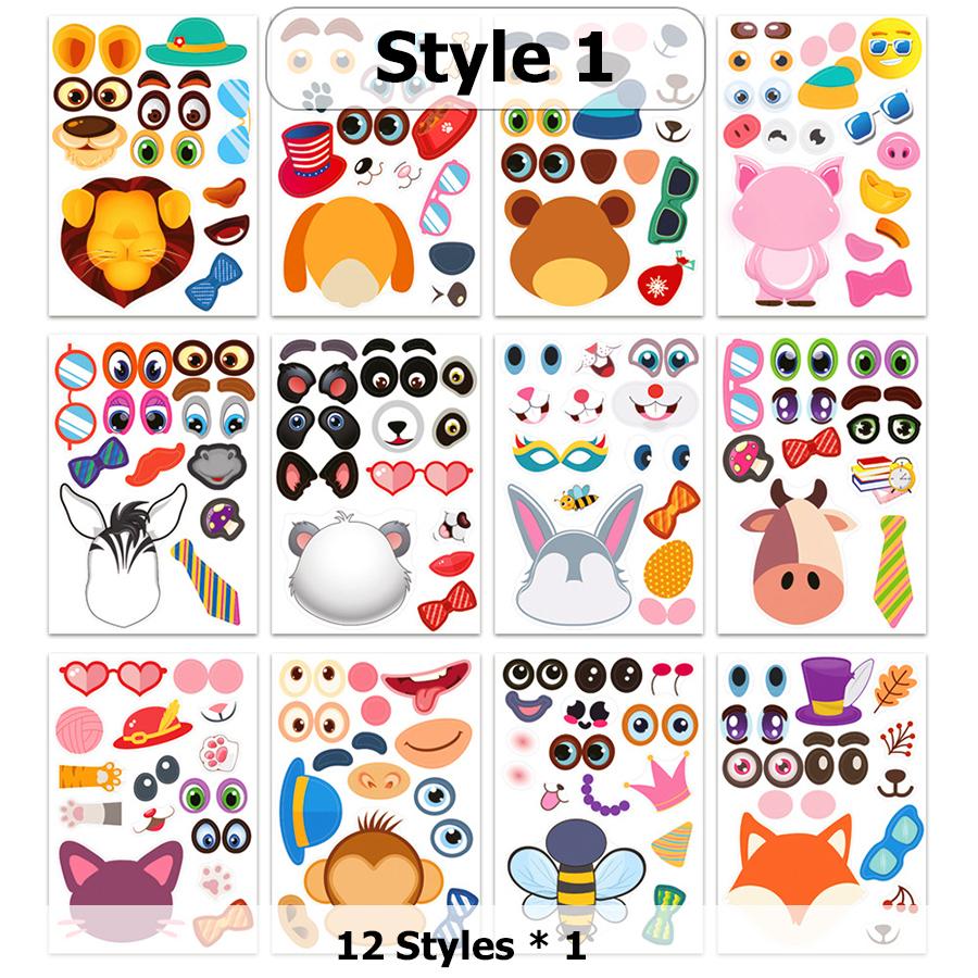12pcs Face Change Cartoon Animal Stickers DIY Emotion Sitcker for Scrapbook Notebook Cartoon Graffiti Stickers Gifts Party Favor