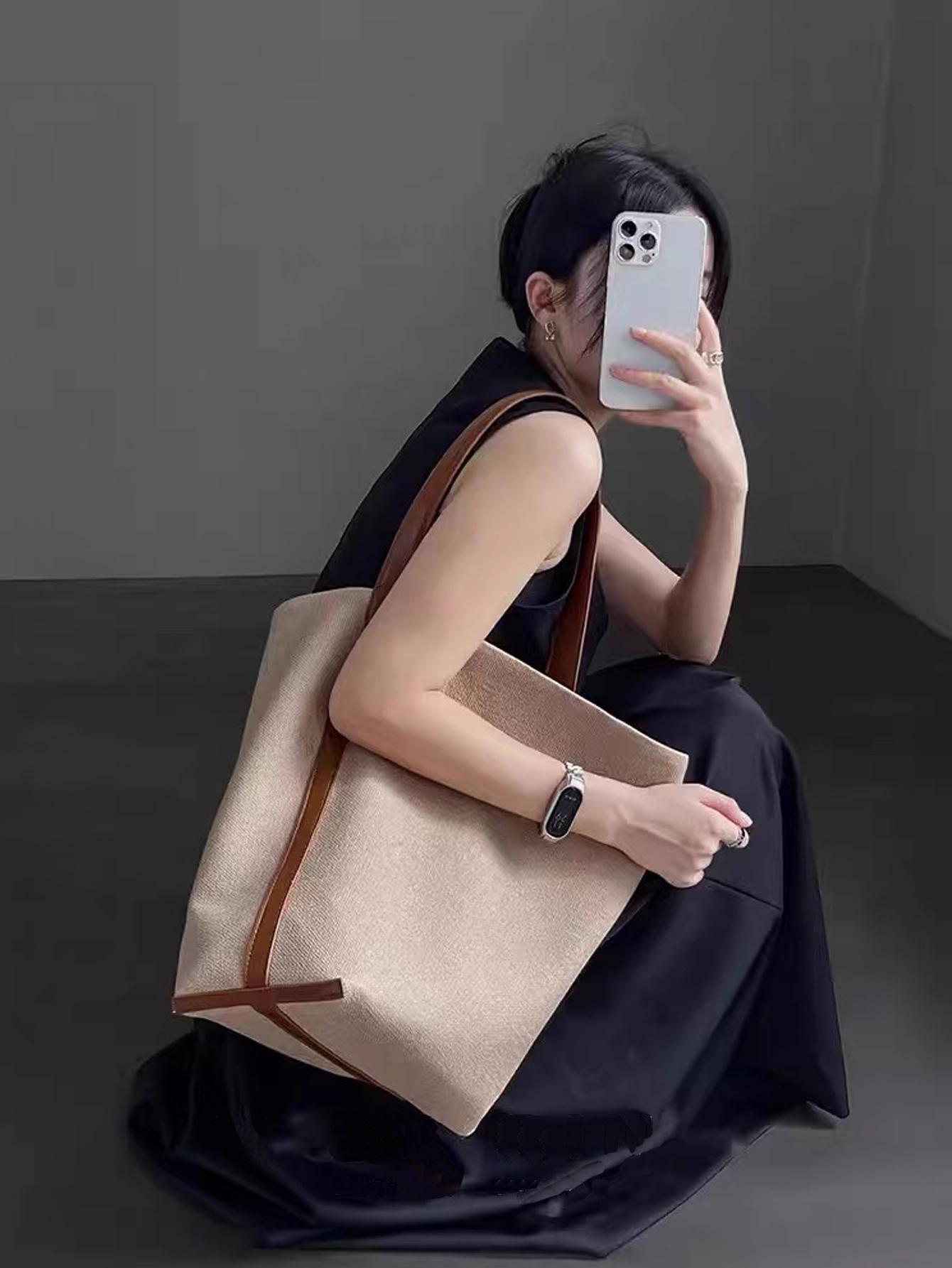

Bucket bag for women high-end and lazy style,large capacity contrasting color tote bag,fashionable and simple shoulder (30cm Max Length 50cm)