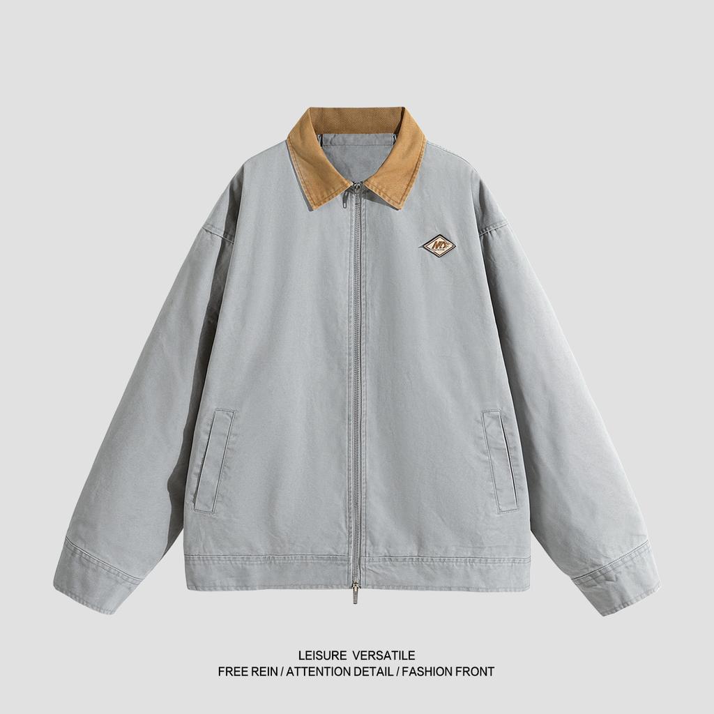 Minimalist Vintage Jacket Men's Spring and Fall Lapel Cotton Embroidery Workwear Washed and Done Old Jacket Loose Top Breathable Work Casual Jacket