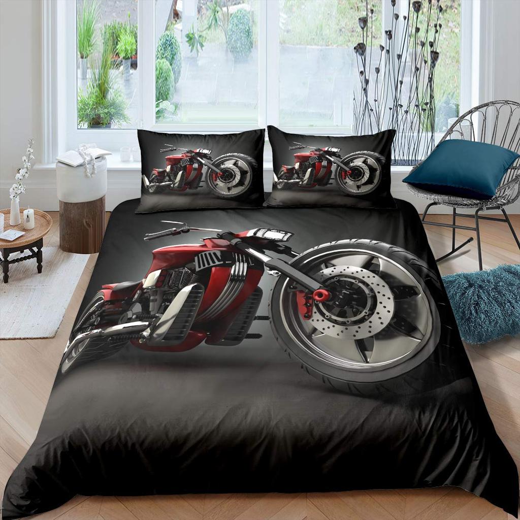 Dirt Bike Motorbike Duvet Cover Motocross Racer Bedding Set Boys Motorcycle Extreme Sports Quilt Cover Polyester Comforter Cover
