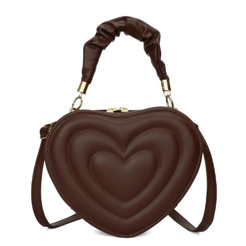 

Модная милая сумка через плечо в форме сердца из ПУ кожи, однотонная маленькая сумочка с верхней ручкой, сумка-кроссбоди, кошелек для женщин кофейный