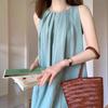 French Mori Pleated Sleeveless Dress Women's Summer Lazy Wind Loose Vest Long Dress Seaside Vacation Beach Dress