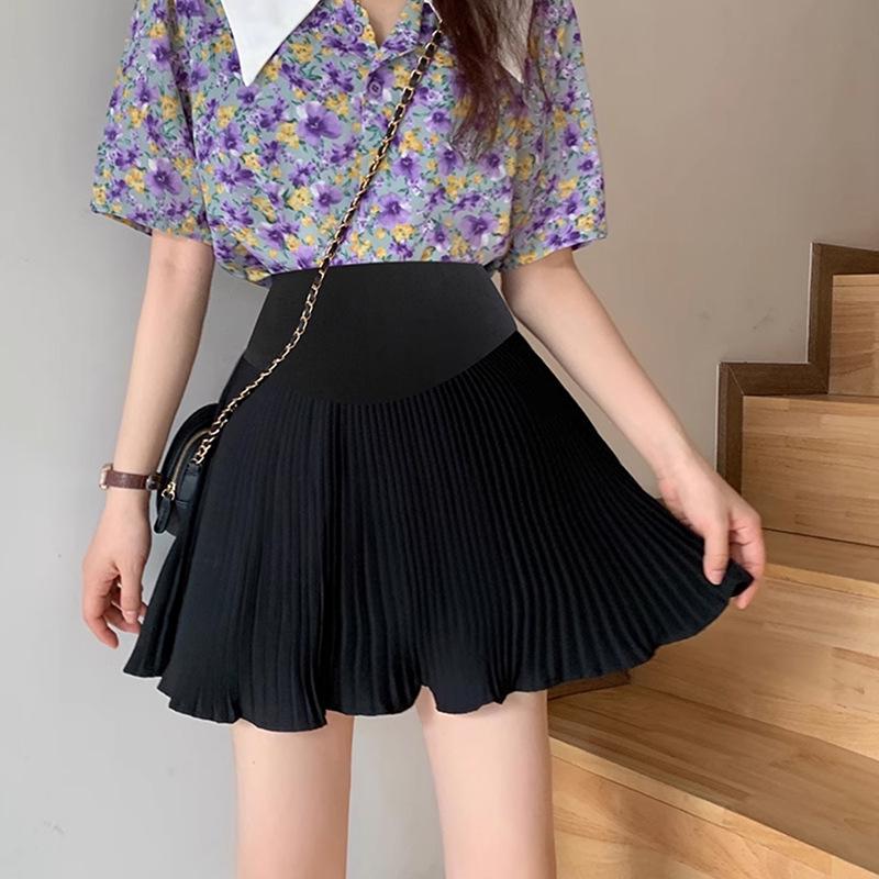 Maternity Pleated Chiffon Skirt - Spring/Summer Fringe Style with Belly Support