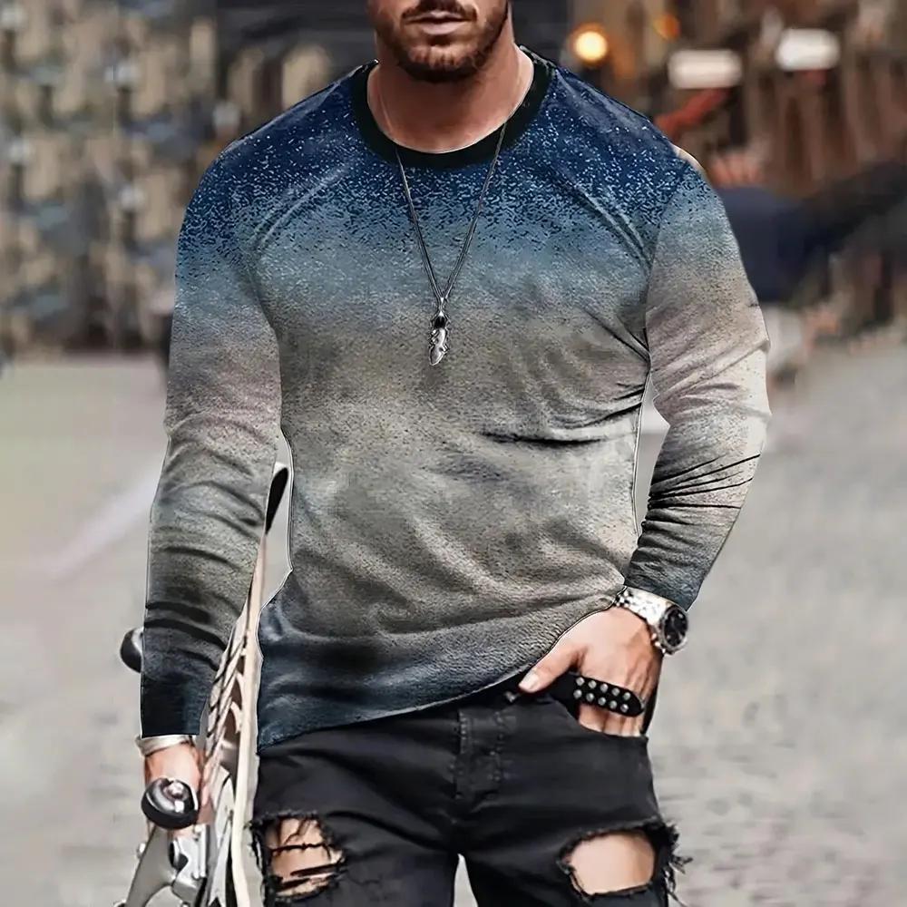 Rundhals 3D-Verlauf bedruckte lässige Kurzarm-Herren-T-Shirts - Weicher, mittelelastischer Polyesterstoff Frühling und Herbst Relaxed Fit Kleidung