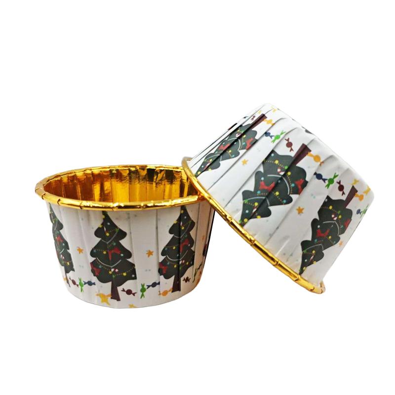 50PCS Christmas Safety Holidays Cakes Paper Trays Parties Paper Cups Packaging Desserts Baking Environmental Protection