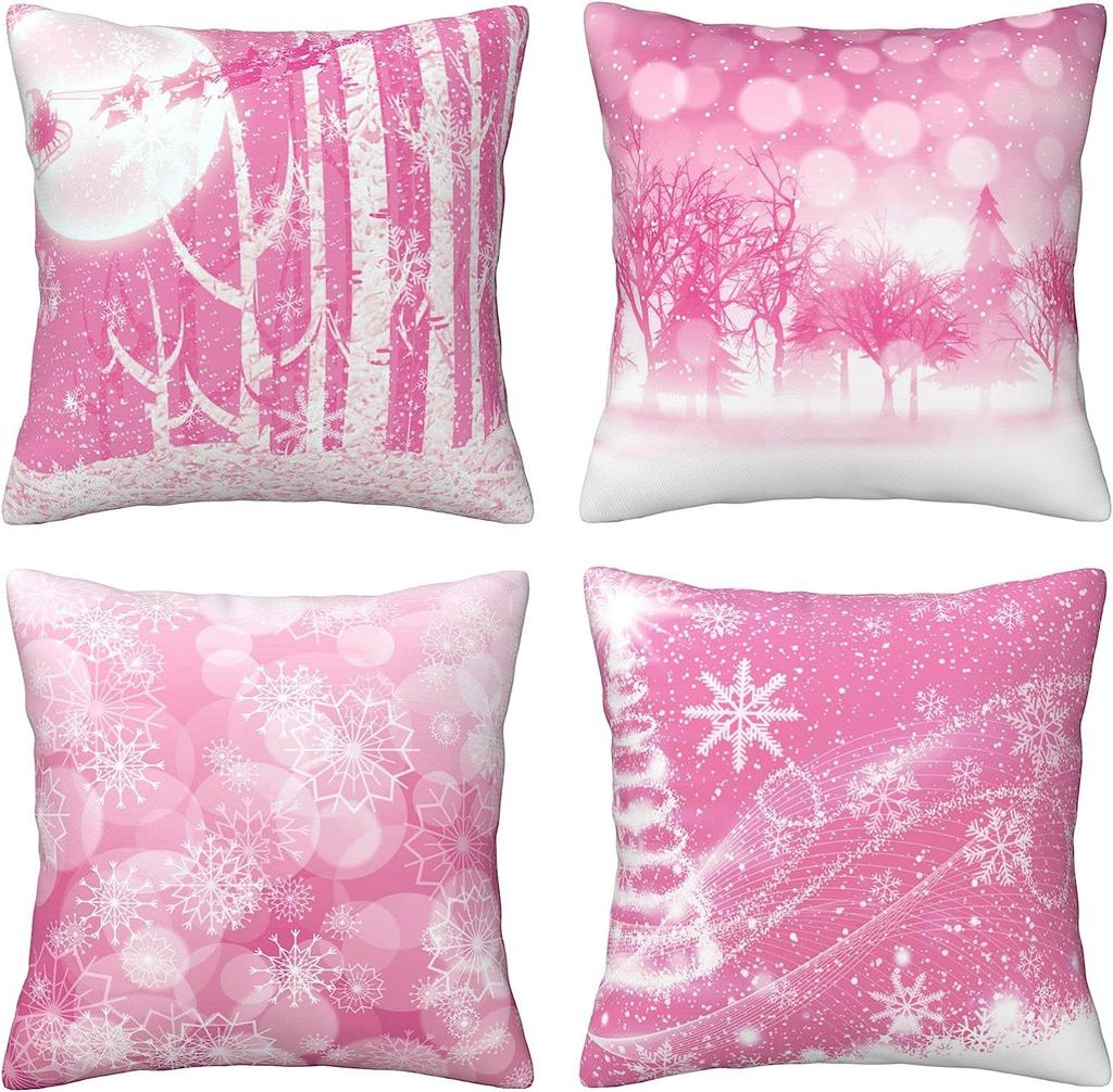 4pcs Pink Christmas Cushion Cover Santa Claus Deer Candy Durable Cover 2025 New for Home Ornament Xmas New Year Decoration