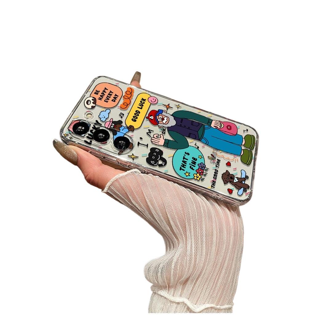 Cute Cartoon Sticker Collage Clear TPU Phone Case For IPhone 15 Pro Max & Samsung Galaxy S24 Ultra, Shockproof Cover