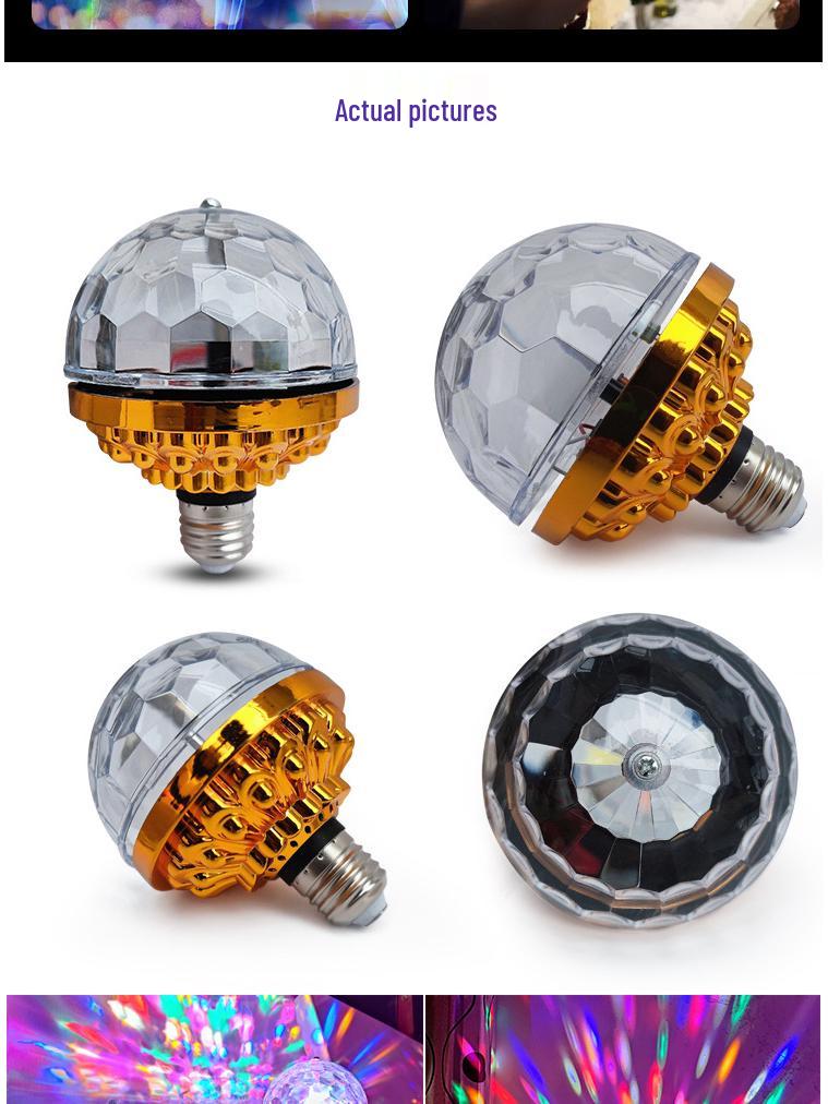 Golden LED Rotating Magic Ball Light - Six-Color Crystal Bulb with E27 Base for KTV Strobe and Atmosphere Lighting