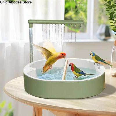 Circulating Water Automatic Bird Bathtub with Resting Stick Comfort Bird Bath Shower Large-capacity Parrot Bathing Pool