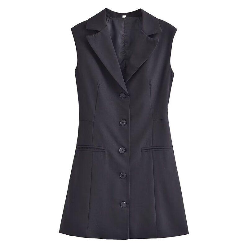 

Fall Fashion Casual Polo Collar Sleeveless Dress Black S