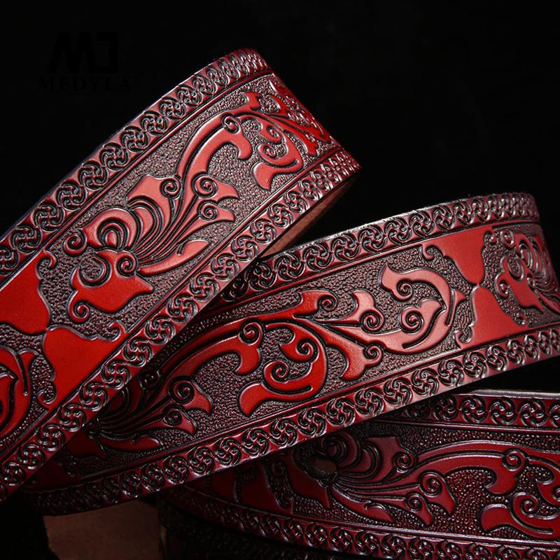Cow Leather Embossing Belt Male Classic Vintage Pin Buckle Strap