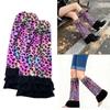 1 Paar bequeme Fleece-Beinlinge zum Stapeln mit Leopardenmuster und Spitzenbesatz, verstellbar für Outfits bei kaltem Wetter