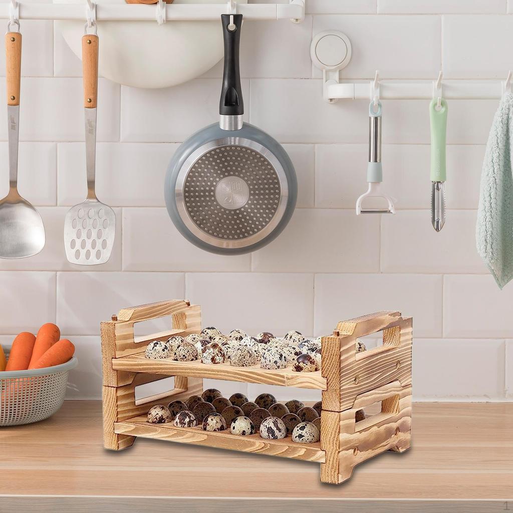 2x Wooden Quail Egg Holder Storage Rack 24 Slot with Handle Display Stand Tray for