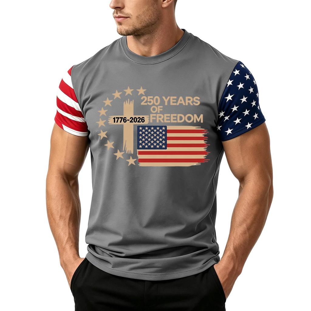 Men's Independence Day Flag Print Short Sleeve T-Shirt, Loose Casual Daily Summer Tops