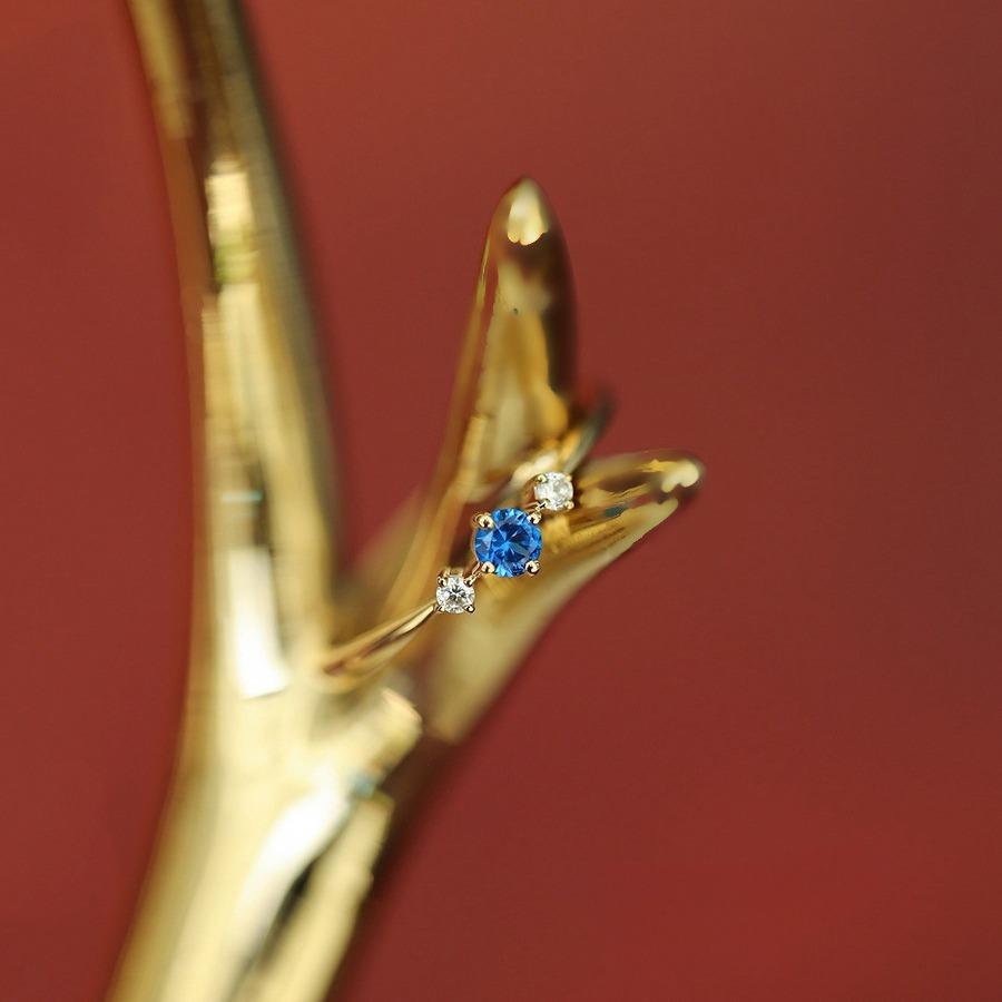 Anello in Argento Sterling 925 Placcato Oro 14K con Zircone Blu per Donna Accessori Gioielli Party Giapponesi di Lusso Leggero